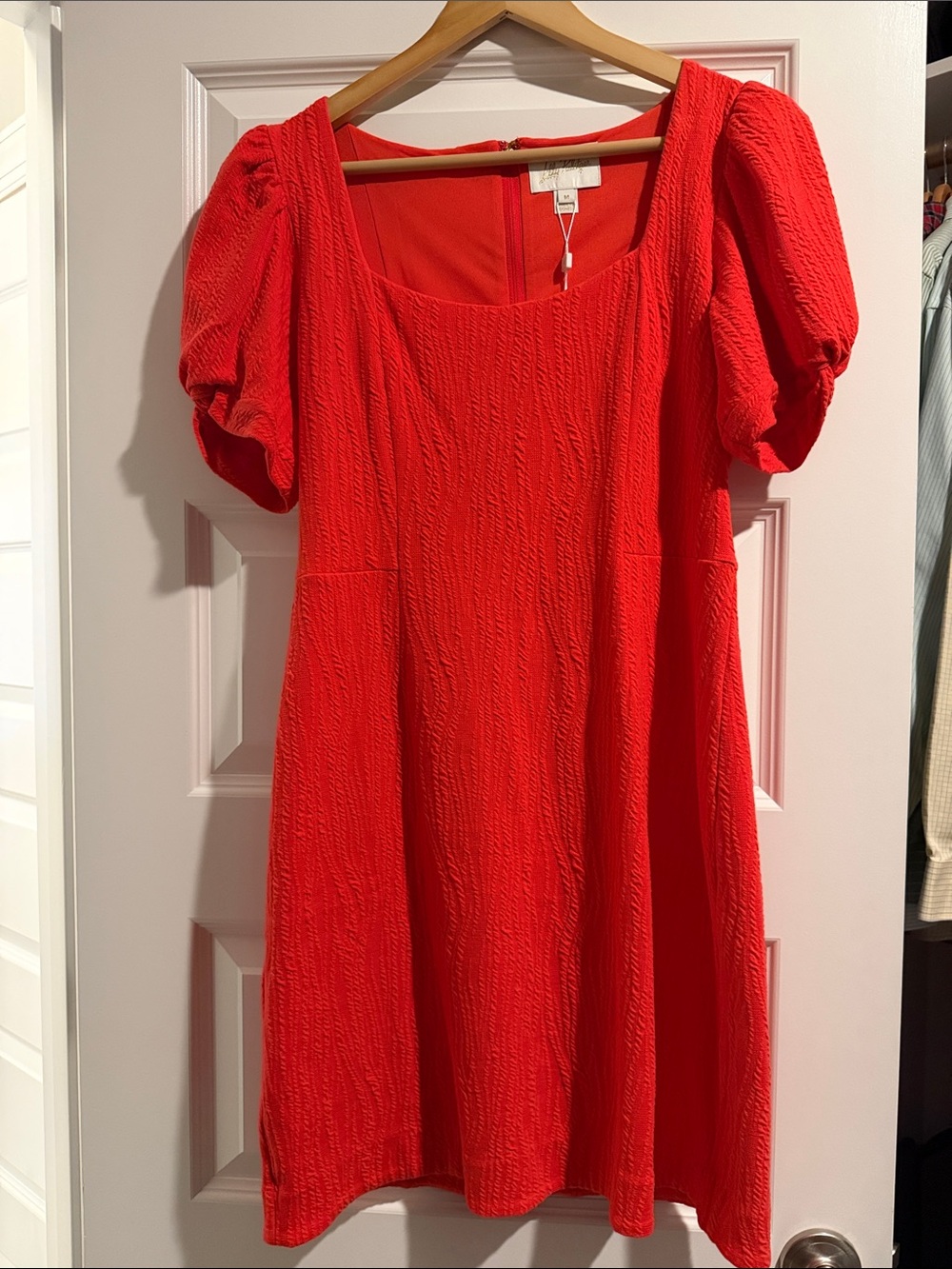 Lilly Pulitzer Red Textured Puff-Sleeve Square-Neck Dress